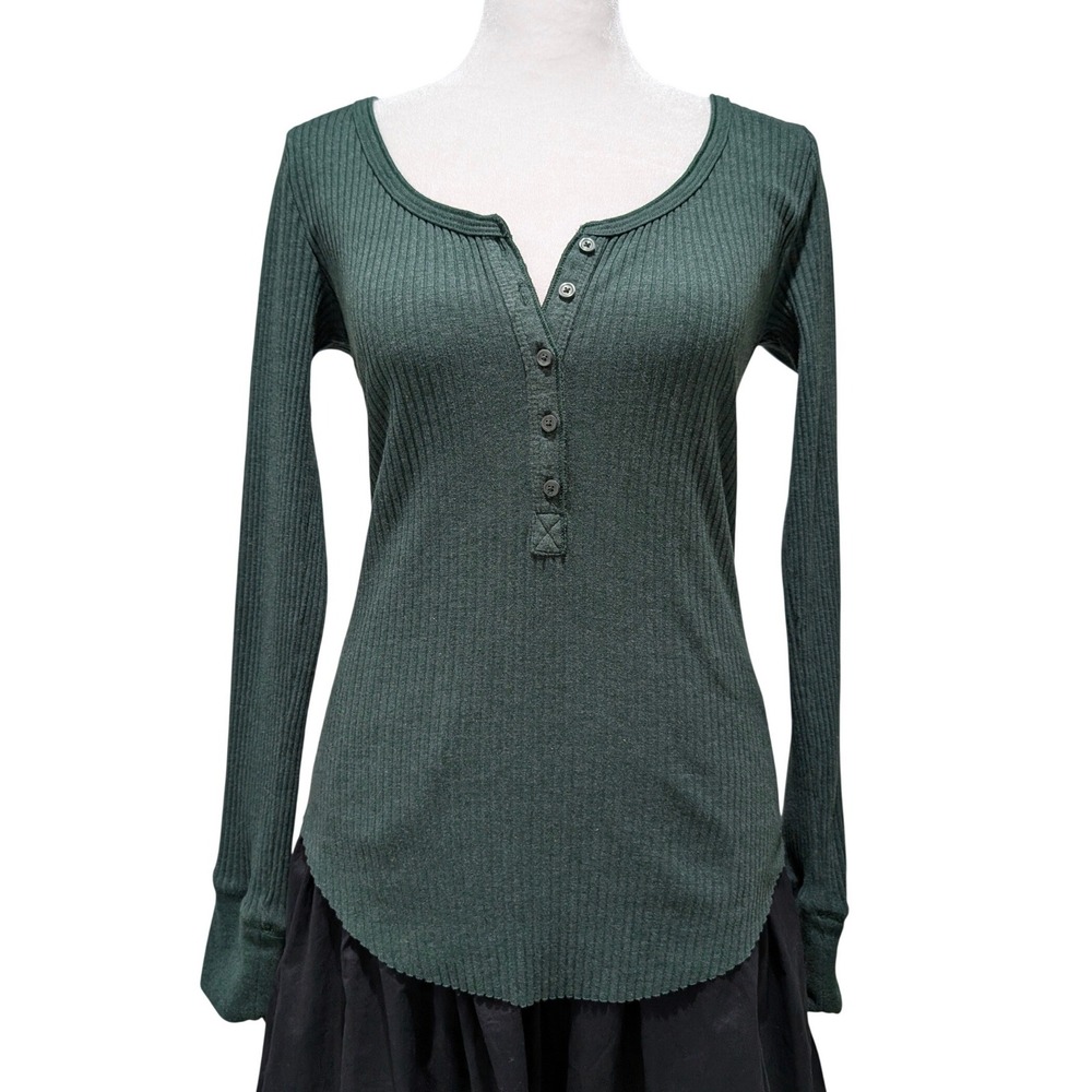 Green Y2K Bella Swan Grunge Vibe Long Sleeve Ribbed Henley‎ Shirt Small P - Picture 4 of 8